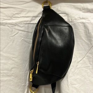 Black Leather Crossbody Bag with Gold Accents